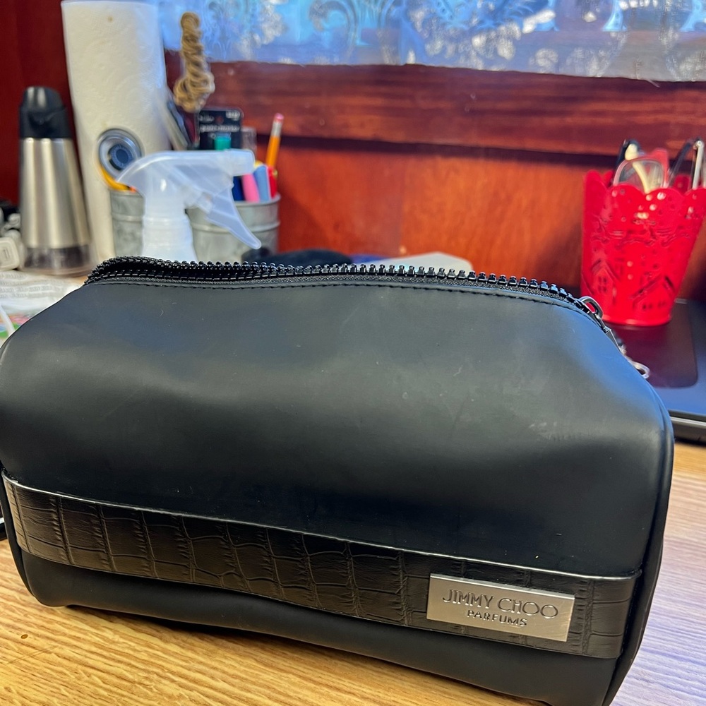Jimmy Choo Black Toiletry Bag Compact Leather Design